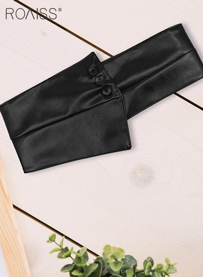 roaiss Women's Wide Elastic Black Belt, Versatile and Fashionable with Shirt Dress Suit Three-buckle Belt, Tight Waistband, Suitable for Casual and Party Wear - Image 4