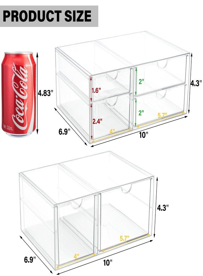 Prsildan Acrylic Drawer Makeup Organizer with 6 Drawers, Set of 2 Office Desk Organizers Accessories, Clear Stackable Storage Drawers for Vanity, Craft, Not for Baby Bottle (Largest Drawer 4" Tall) - Image 2