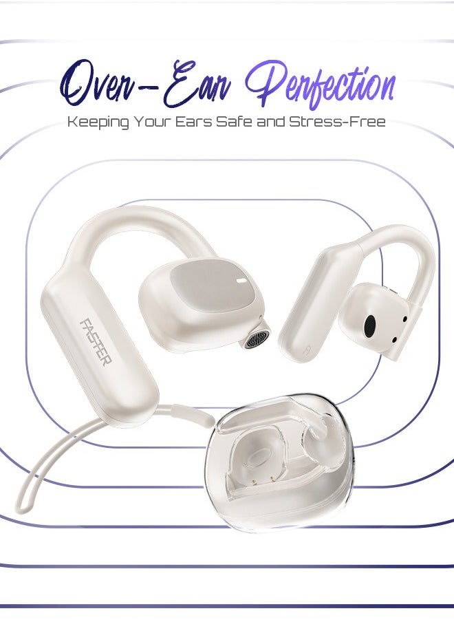 Faster - ArcX Over Ear Wireless Earbuds with Noise Cancellation (ENC) - 40 Hours Playback with Bluetooth 5.3 - HiFi Stereo Sound - Sports Earhooks Bluetooth Earphones - For Exercise, Gym - Compatible with iPhone & Android (White) - Image 1