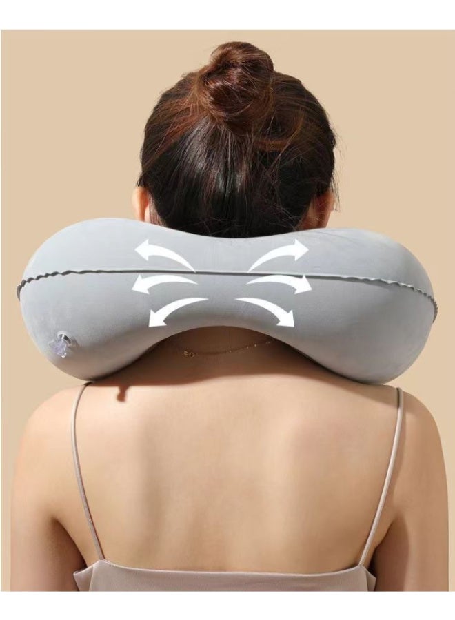 الوسادة القابلة للانتفاخ على شكل حرف U للرقبة -ضغط زر الانتفاخ، وسادة دعم الرقبة المحمولة القابلة للطي لقطار طائرة سيارة، وسادة السفر خفيفة الوزن لتخفيف آلام الرقبة - Image 4