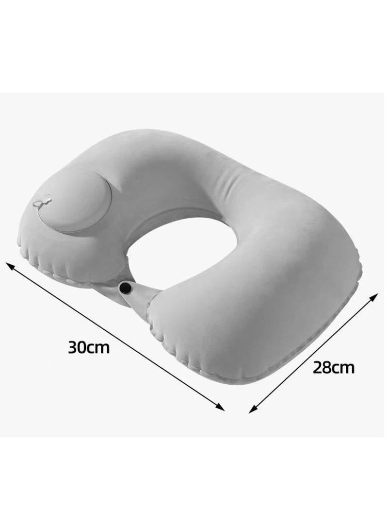 الوسادة القابلة للانتفاخ على شكل حرف U للرقبة -ضغط زر الانتفاخ، وسادة دعم الرقبة المحمولة القابلة للطي لقطار طائرة سيارة، وسادة السفر خفيفة الوزن لتخفيف آلام الرقبة - Image 1