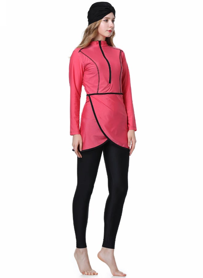 MARGOUN Women XL Size Muslim Swimming Costume for Women 3 Piece Full Coverage Zipper Front Swimwear Islamic Rash Guard Pink - Image 4