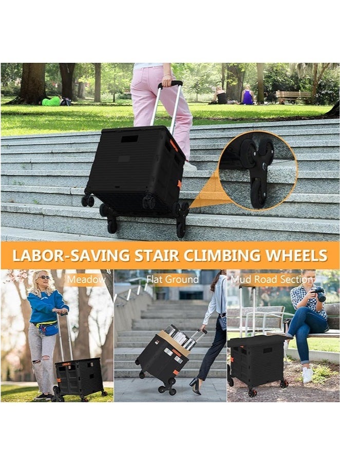 Arabest Foldable Multi-Purpose ,Trolley with Stair Climbing,Function Wheels, Foldable Rolling Crate with Magnetic Lid Telescopic Lid, Telescopic Handle, 360° Swivel Wheeled Trolley (Black) - Image 5