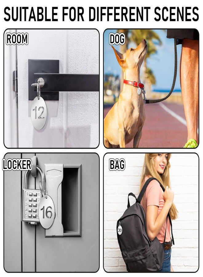 Yaocom 50 Pcs Hollowed Stainless Steel Number Tags Metal Numbered Key Tags Number Key ID Tags with Key Rings Chain (Oval, 1-50) - Image 4