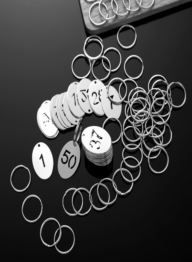 Yaocom 50 Pcs Hollowed Stainless Steel Number Tags Metal Numbered Key Tags Number Key ID Tags with Key Rings Chain (Oval, 1-50) - Image 3
