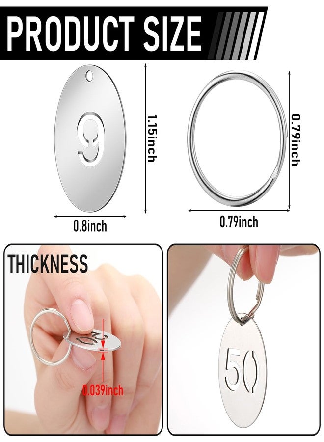 Yaocom 50 Pcs Hollowed Stainless Steel Number Tags Metal Numbered Key Tags Number Key ID Tags with Key Rings Chain (Oval, 1-50) - Image 2