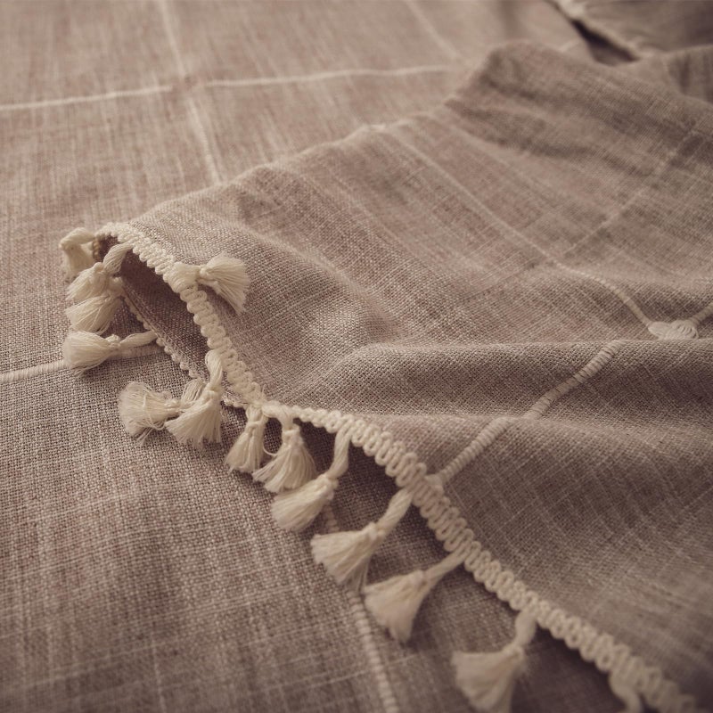 Deeprove Boho Curtains 96 Inches Length for Living Room  Bohemian Lattice Gingham Chic Textured Embroidery Plaids  Vintage Tassels Country Decor Drapery  Rod Pocket  1 Panel W52 x L96  Natural Linen - Image 4