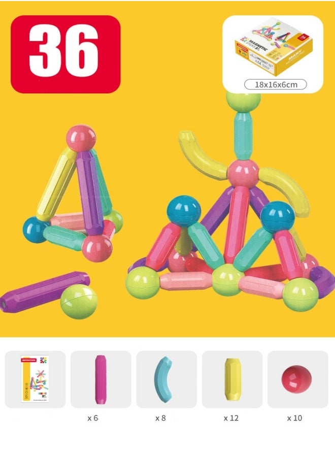 36 Pieces Of Magnetic Building Sticks Blocks Toy Set Preschool Learning Educational Autism Toys for 3 + Years OldSafe Material Creativity Kids Toys  - Image 4