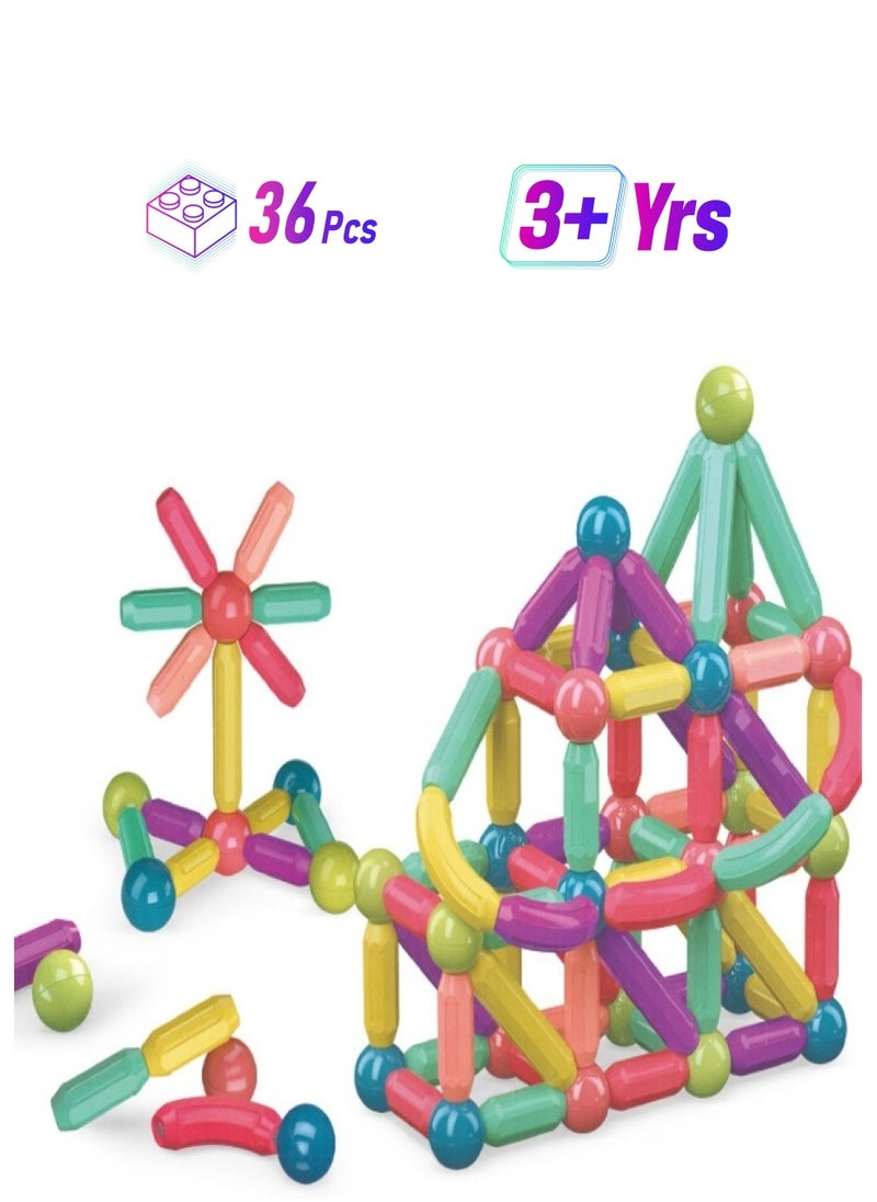 36 Pieces Of Magnetic Building Sticks Blocks Toy Set Preschool Learning Educational Autism Toys for 3 + Years OldSafe Material Creativity Kids Toys  - Image 1