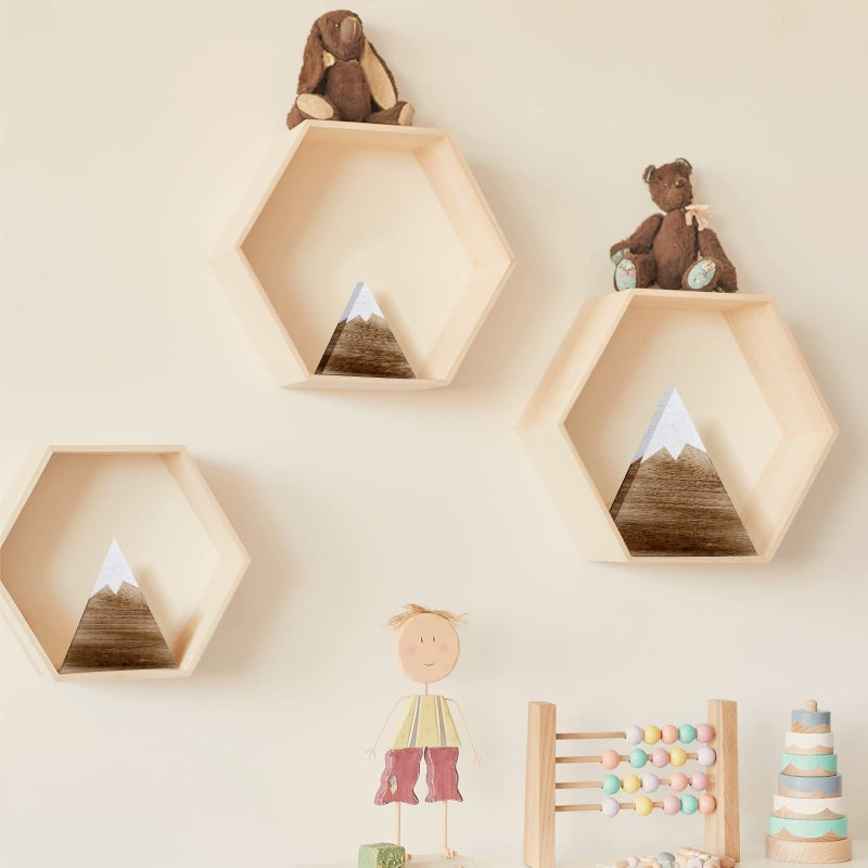 Maitys 3 Pcs 3 Size Mountain Shelf Decor Mountain Wooden Sign Farmhouse Wood Mountain Decor Woodland Nursery Decor Travel Adventure Mountain Table Centerpiece for Home(Dark Brown) - Image 2