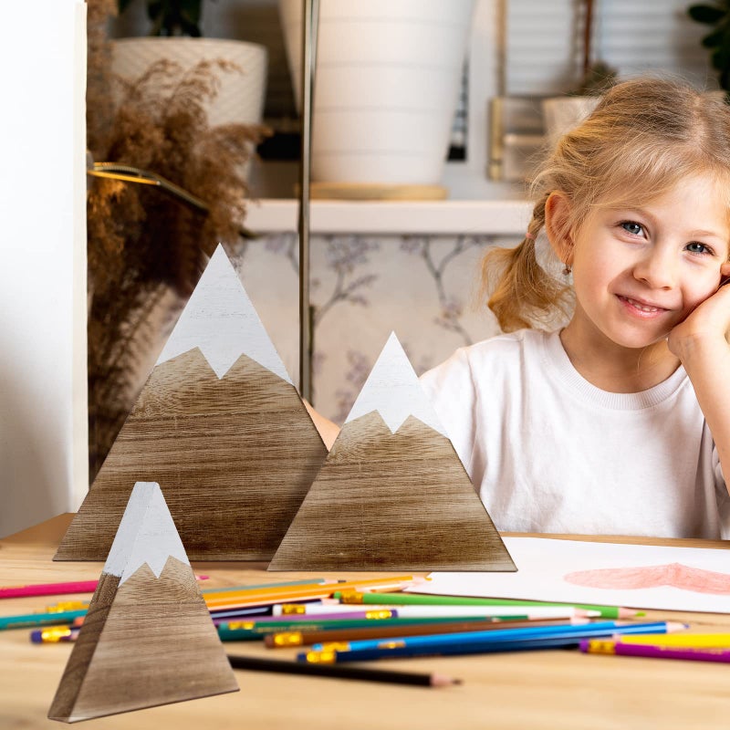 Maitys 3 Pcs 3 Size Mountain Shelf Decor Mountain Wooden Sign Farmhouse Wood Mountain Decor Woodland Nursery Decor Travel Adventure Mountain Table Centerpiece for Home(Dark Brown) - Image 3