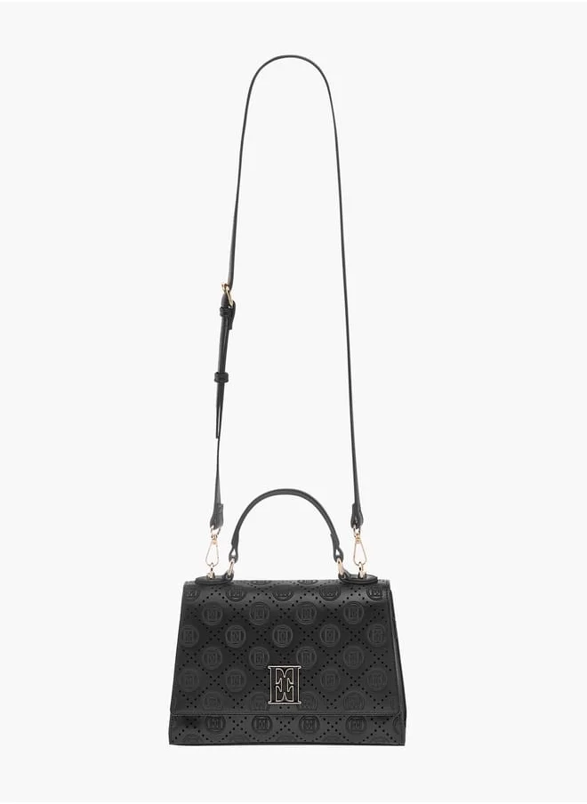 ايل Monogram Embroidered Satchel Bag with Detachable Strap and Flap Closure