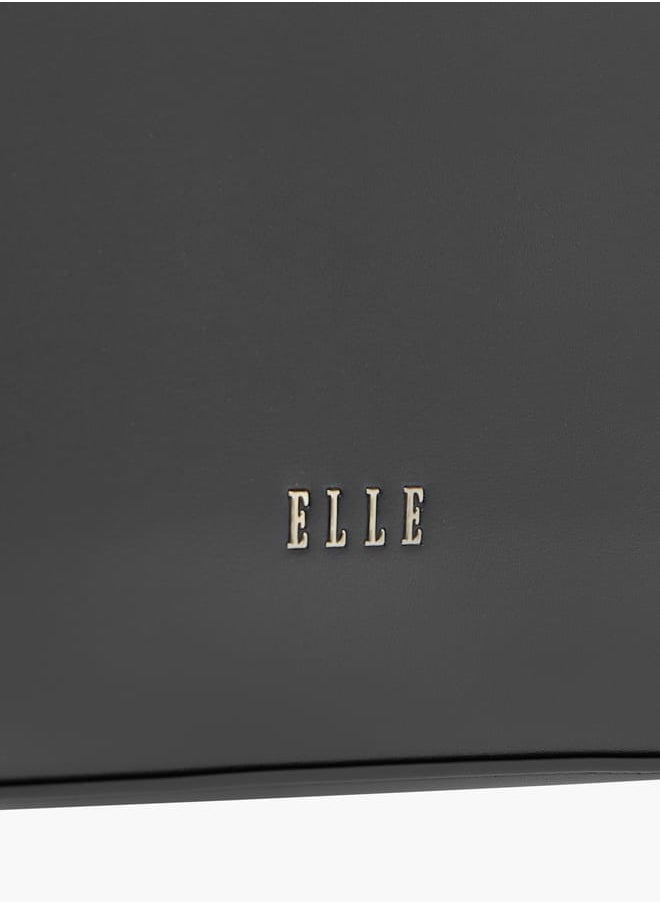 ELLE Monogram Embroidered Satchel Bag with Detachable Strap and Flap Closure  - Image 5