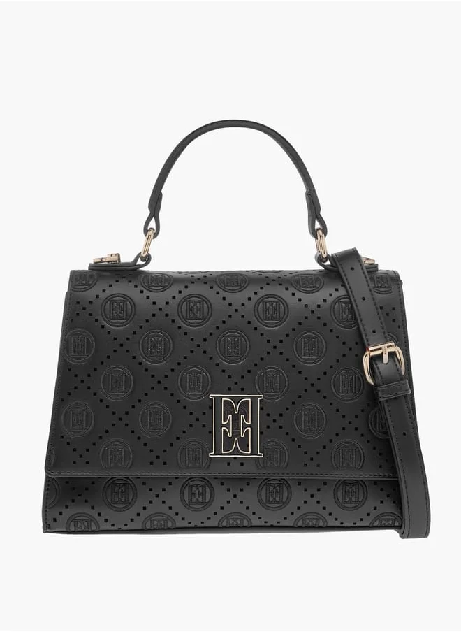 ايل Monogram Embroidered Satchel Bag with Detachable Strap and Flap Closure