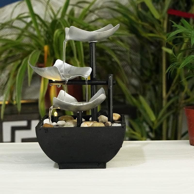 NIVKEZ NIVKEZ Tabletop Fountain Waterfall Automatic Pump with Power Switch Handicraft 3Tier Relaxation Meditation Desktop Fountain Desk Fountain with LED Light for Office Living Room Bedroom Decor  - Image 4