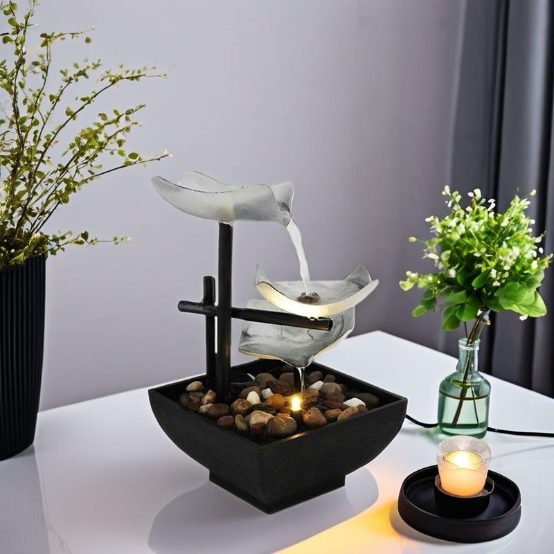 NIVKEZ NIVKEZ Tabletop Fountain Waterfall Automatic Pump with Power Switch Handicraft 3Tier Relaxation Meditation Desktop Fountain Desk Fountain with LED Light for Office Living Room Bedroom Decor  - Image 2