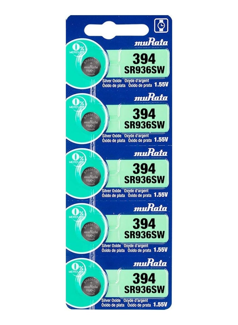 5-Pieces Murata SR936SW / 394 Silver Oxide 1.55V (muRata) Japan Batteries