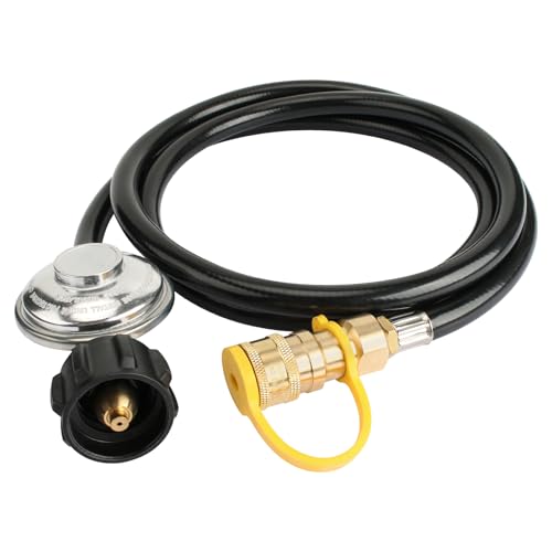 Apopip F271803 Propane Hose with Regulator for Big Buddy Indoor Outdoor Heater Generator Gas Grill Or Fire Pit, QCC1 Propane Tank Connection x 3/8 inch Female Quick Connect 6 Feet - Image 1