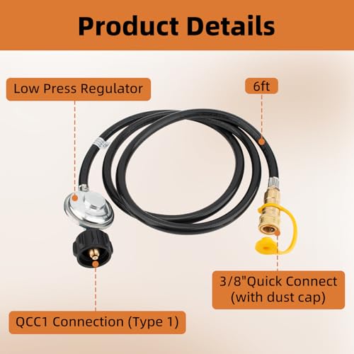 Apopip F271803 Propane Hose with Regulator for Big Buddy Indoor Outdoor Heater Generator Gas Grill Or Fire Pit, QCC1 Propane Tank Connection x 3/8 inch Female Quick Connect 6 Feet - Image 2