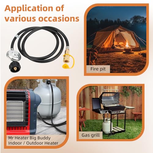 Apopip F271803 Propane Hose with Regulator for Big Buddy Indoor Outdoor Heater Generator Gas Grill Or Fire Pit, QCC1 Propane Tank Connection x 3/8 inch Female Quick Connect 6 Feet - Image 5