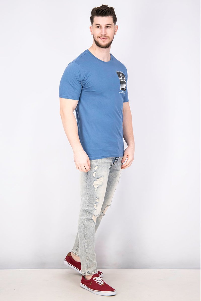 DIFUZED Men Crew Neck Short Sleeve Graphic T-shirt, Blue - Image 3