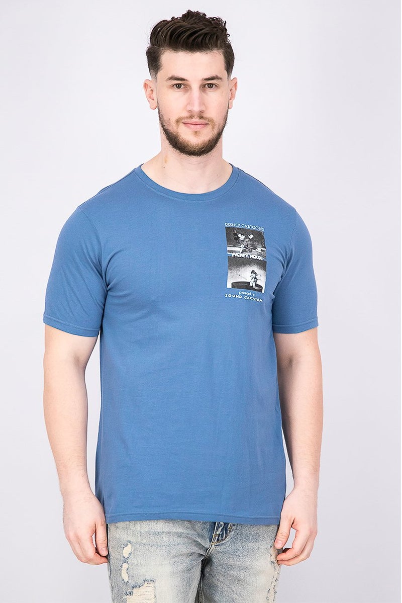 DIFUZED Men Crew Neck Short Sleeve Graphic T-shirt, Blue - Image 1
