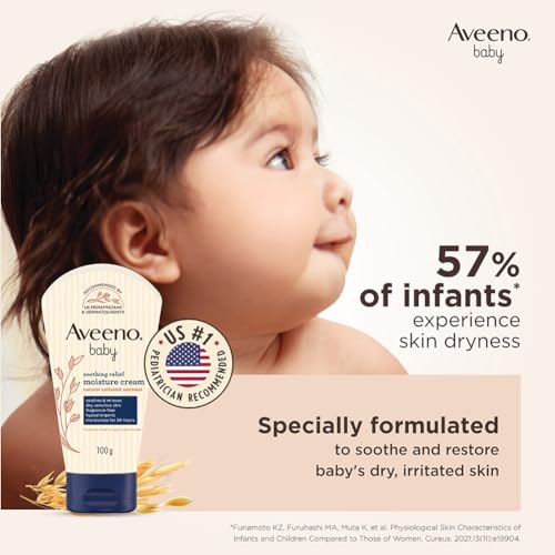 Aveeno Baby Soothing Relief Moisture Cream 100G 24-Hour Protection Dry, Itchy, Sensitive Skin|Clinically Proven|Active Oats|Us Pediatrician Recommended|Hypoallergenic, Fragrance-Free & Paraben-Free - Image 3