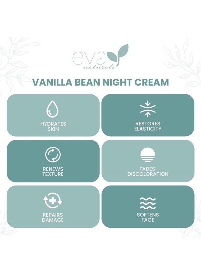 Eva Naturals كريم إصلاح الليل بنكهة الفانيليا - كريم ليلي للوجه بالشاي الأخضر وفيتامين E لبشرة أكثر نعومة وملمسًا ناعمًا مع تقليل التجاعيد والخطوط الدقيقة، مضاد للشيخوخة - مرطب لجميع أنواع البشرة - 2 - Image 3
