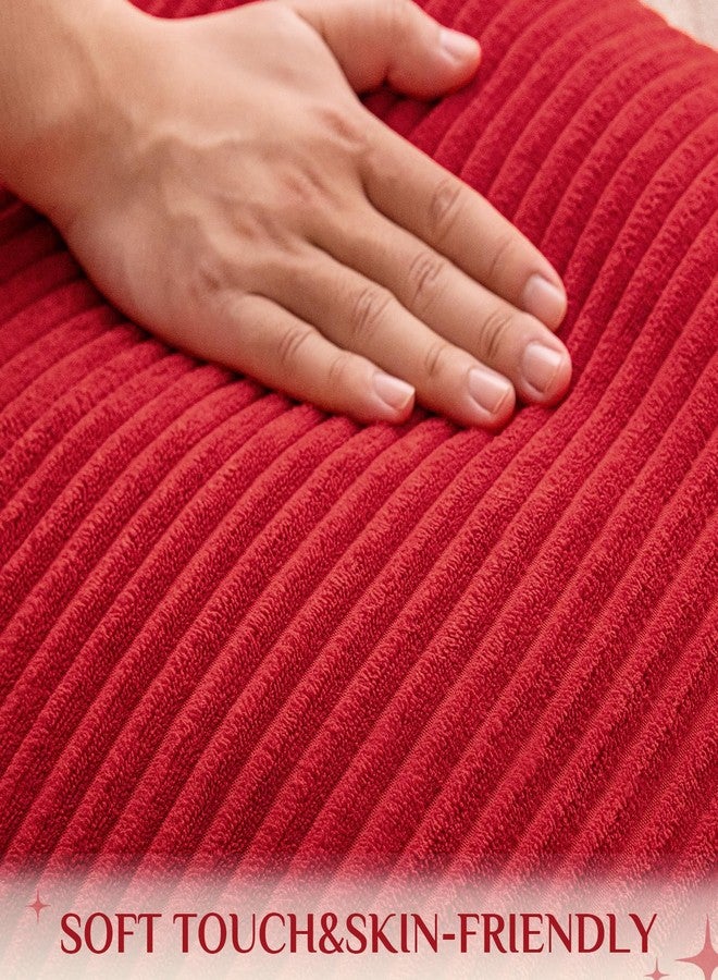 Softalker أغطية وسائد عيد الميلاد من سوفت توكر، مقاس 18x18، طقم من قطعتين، غطاء وسادة مخملي مخطط بنمط بوهيمي فائق النعومة، وسائد زينة لعيد الميلاد للأريكة وغرفة المعيشة، ديكور عطلة عيد الميلاد، أحمر - Image 5