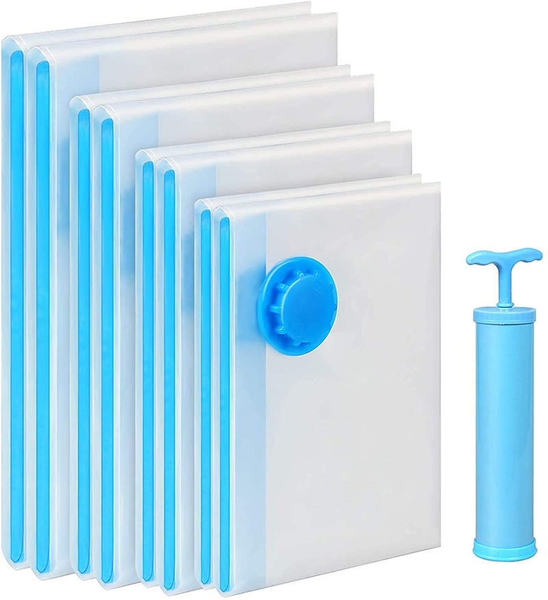 Anadi Anadi Reusable Vacuum Storage Bags with Ziplock Hand Pump for Clothes Dress Winter Coats Blankets Pillows 1 Jumbo 1 Large 1 Medium 1 Small 
