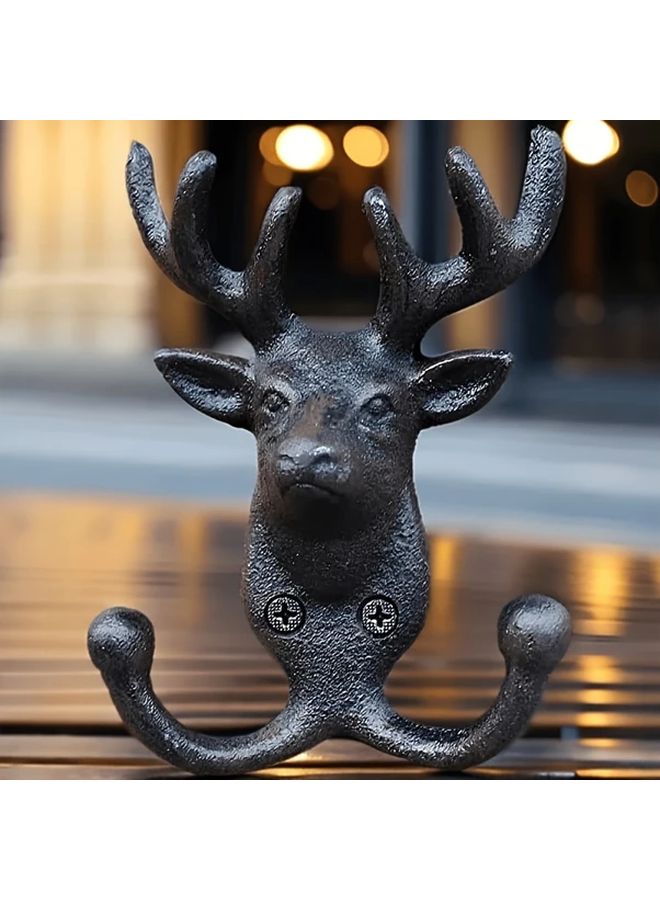 Vintage Deer Antler S Shaped Wall Hook Rustic Double Coat Rack Heavy Duty Home Accent - Image 4