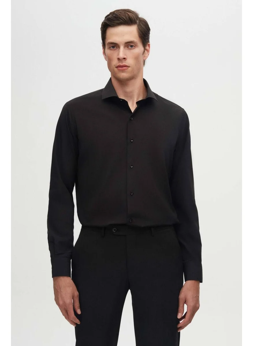 D'S DAMAT Slim Fit Black Italian Collar Slim Cut Classic Tie Long Sleeve Easy Iron Breathable 2HF02ORT4185