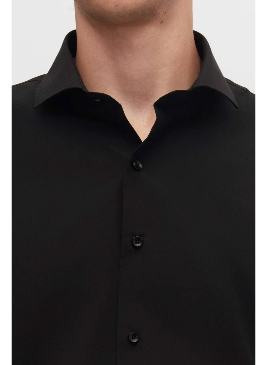 D'S DAMAT Slim Fit Black Italian Collar Slim Cut Classic Tie Long Sleeve Easy Iron Breathable 2HF02ORT4185