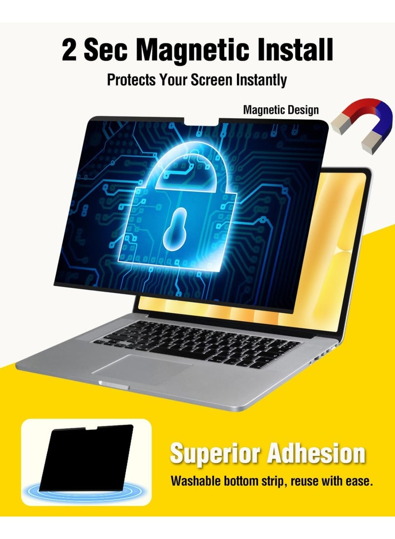 كيلا واقي شاشة مغناطيسي للخصوصية متوافق مع ماك بوك برو 16 بوصة (2021-2024، M1، M2، M3، M4 Pro/Max)، قابل للإزالة 360 درجة مضاد للتجسس ومضاد للضوء الأزرق ومضاد للوهج ودرع خصوصية الكمبيوتر المحمول - Image 3