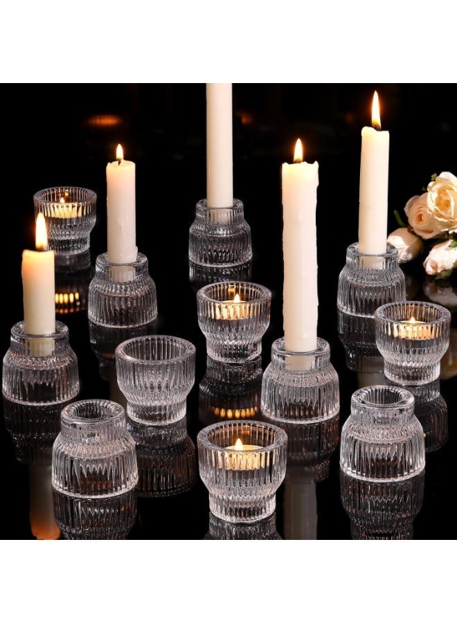 ALAMAREQ 12pcs Clear Taper Candle Holders, Glass Candlestick Holders Tea Light Candle Holder for Wedding Centerpieces Table Decorations, Votive Candle Holders for Party Supplies and Home Decor - Image 1