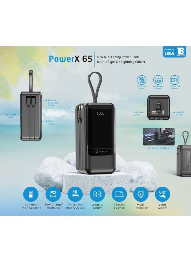 IQ TOUCH IQ TOUCH 65W Mini Laptop Power Bank, 20000mAh, Built-in Type-C & Lightning Cables, Digital Display, Two-Way Fast Charging, Multi-Device Support, Multi-Layer Protection, POWER-X65  - Image 2