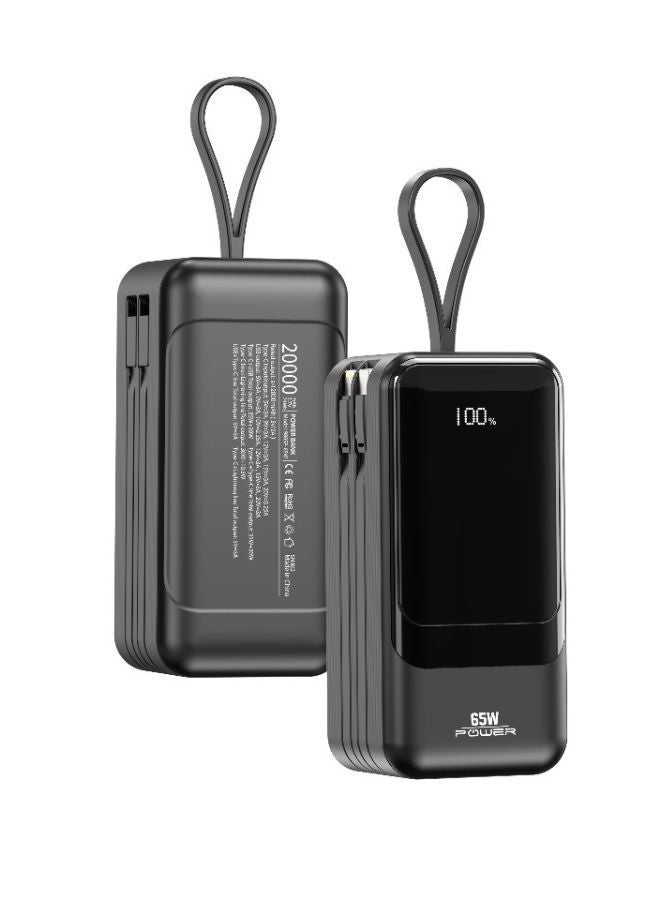 IQ TOUCH 65W Mini Laptop Power Bank, 20000mAh, Built-in Type-C & Lightning Cables, Digital Display, Two-Way Fast Charging, Multi-Device Support, Multi-Layer Protection, POWER-X65