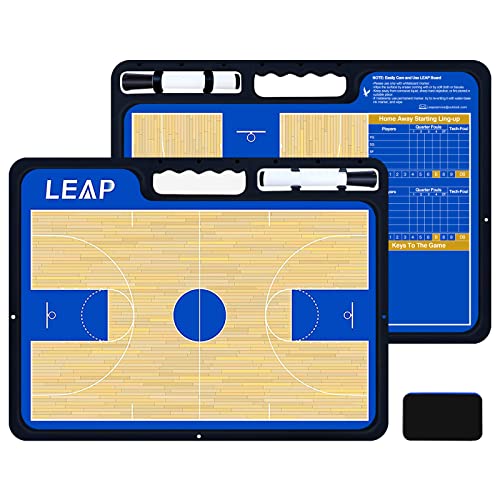 LEAP Basketball Coach Board Premium Coaches Clipboard Double Side Design with Full & Half Court and Dry Erase Marker Pen Coaching Board Great for Coaches Team, Community, High School Team - Image 1