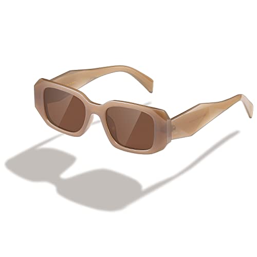 kimorn Rectangle Sunglasses for Women Men Trendy Retro Trendy Sun Glasses 90’s Vintage Square Frame K1307 (Camel Frame Brown Lens) - Image 1
