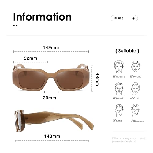 kimorn Rectangle Sunglasses for Women Men Trendy Retro Trendy Sun Glasses 90’s Vintage Square Frame K1307 (Camel Frame Brown Lens) - Image 3