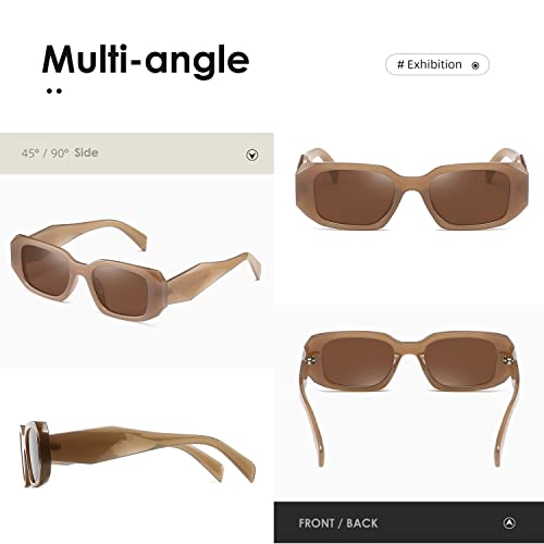 kimorn Rectangle Sunglasses for Women Men Trendy Retro Trendy Sun Glasses 90’s Vintage Square Frame K1307 (Camel Frame Brown Lens) - Image 4