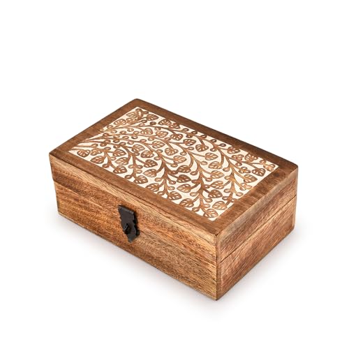 Kimona Jewelry Boxes Mango Wood Tree of Life Engraving Jewellery Box for Women-Men Jewel | Home Decor Accents (8" X 5" X 3") - Image 1