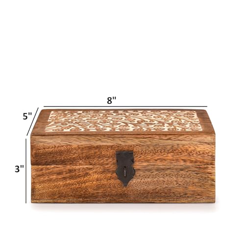 Kimona Jewelry Boxes Mango Wood Tree of Life Engraving Jewellery Box for Women-Men Jewel | Home Decor Accents (8" X 5" X 3") - Image 2