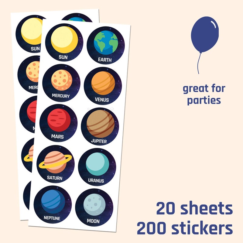 TownStix Planet Solar System Stickers for Kids, 1.5" - 20 Sheets, 200 Stickers - Image 2