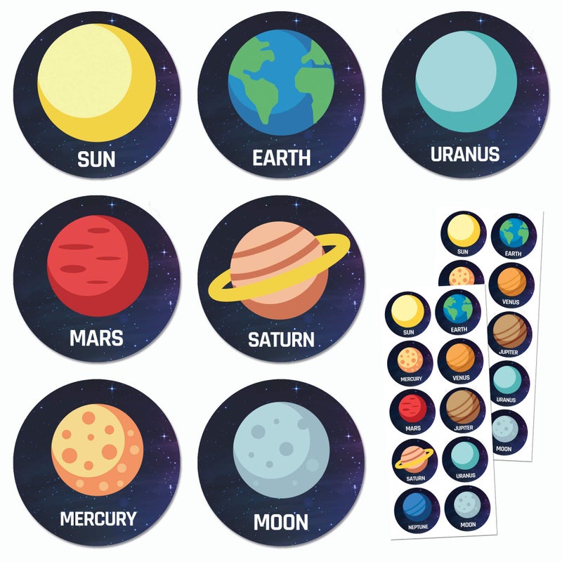 TownStix Planet Solar System Stickers for Kids, 1.5" - 20 Sheets, 200 Stickers - Image 1