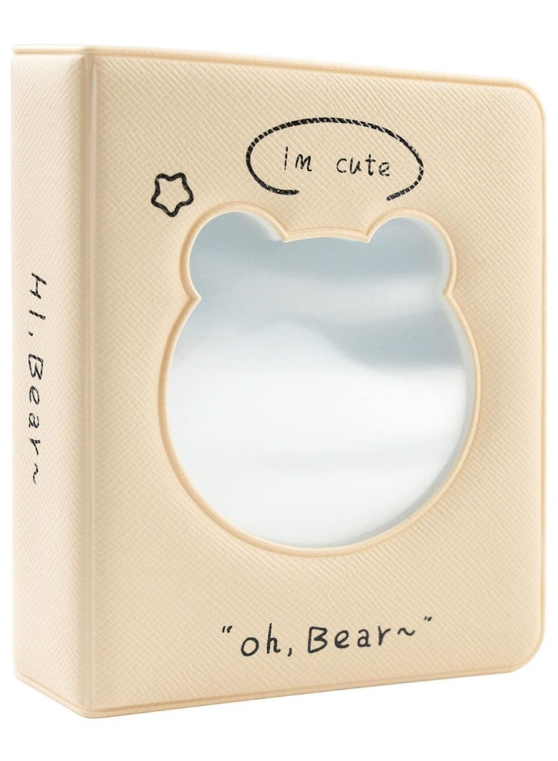 Excefore 3 inch Mini Photo Album Kpop Photocard Binder, Card Id Holder Book with 36 Pockets( Beige Hollow Bear)  - Image 1