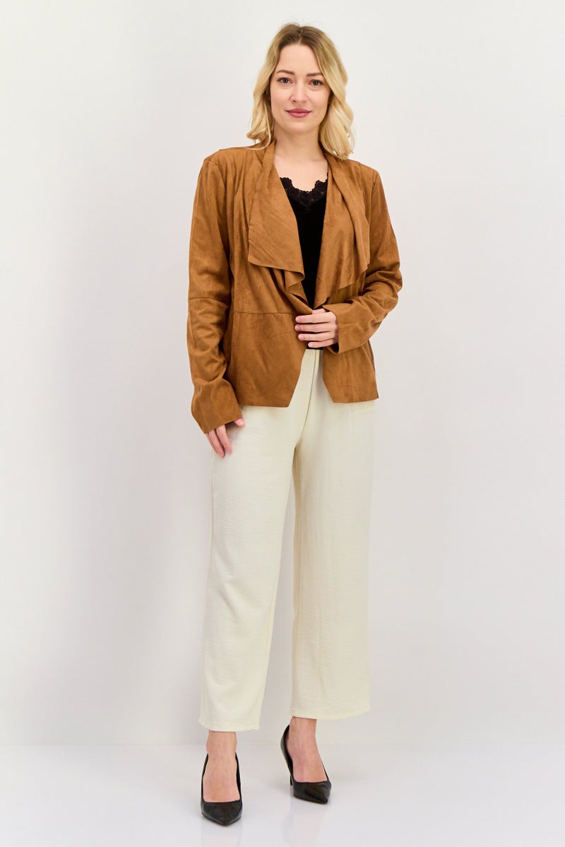 Bagatelle Women Notched Collar Plain Cardigan, Brown  - Image 1