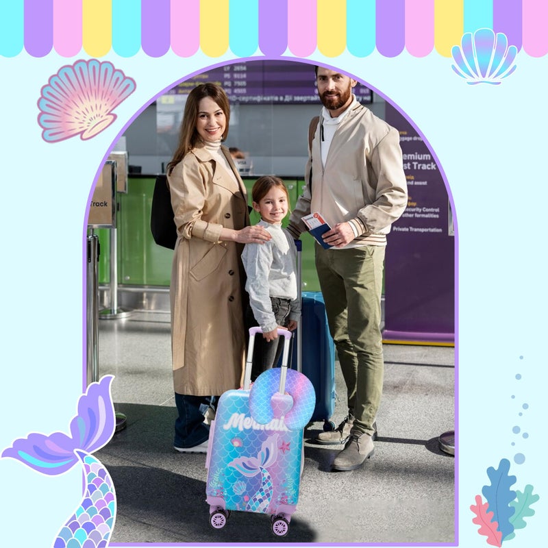 Inprof Cute Mermaid Kidâ€™s Luggage Set 5 Piece Suitcase Set 16â€™â€™ Hardside Luggage with Spinner Wheels Girls Travel Rolling Luggage Carry on Luggage Airline Approved - Image 4