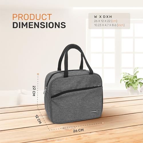 Cranique Polyester Insulated Travel Lunch Bag for Office, Tiffin Bag, Storage Bag, Unisex Lunch Box Bag for Office, College & School (QTFB1-Grey), 6.5 Liters - Image 5