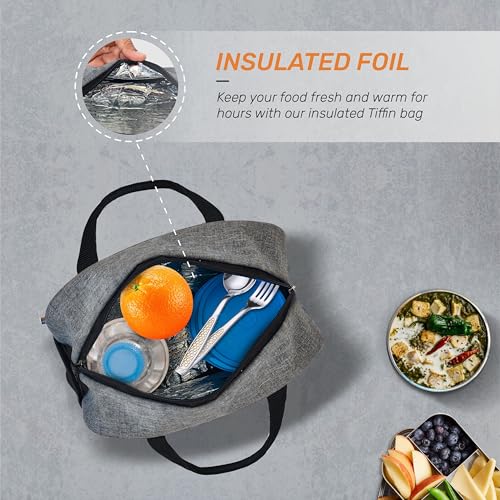 Cranique Polyester Insulated Travel Lunch Bag for Office, Tiffin Bag, Storage Bag, Unisex Lunch Box Bag for Office, College & School (QTFB1-Grey), 6.5 Liters - Image 2